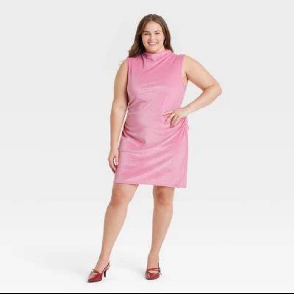 Women's Mini Velvet Ruched Dress - Pink - A New Day - XL